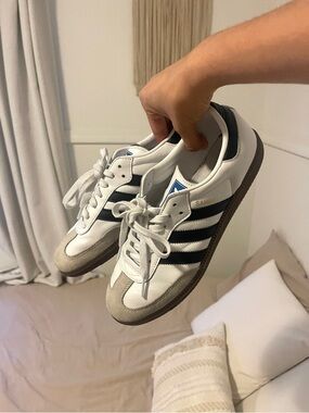 Women’s Adidas Samba OG Sneakers - White and Black with Gray Toe